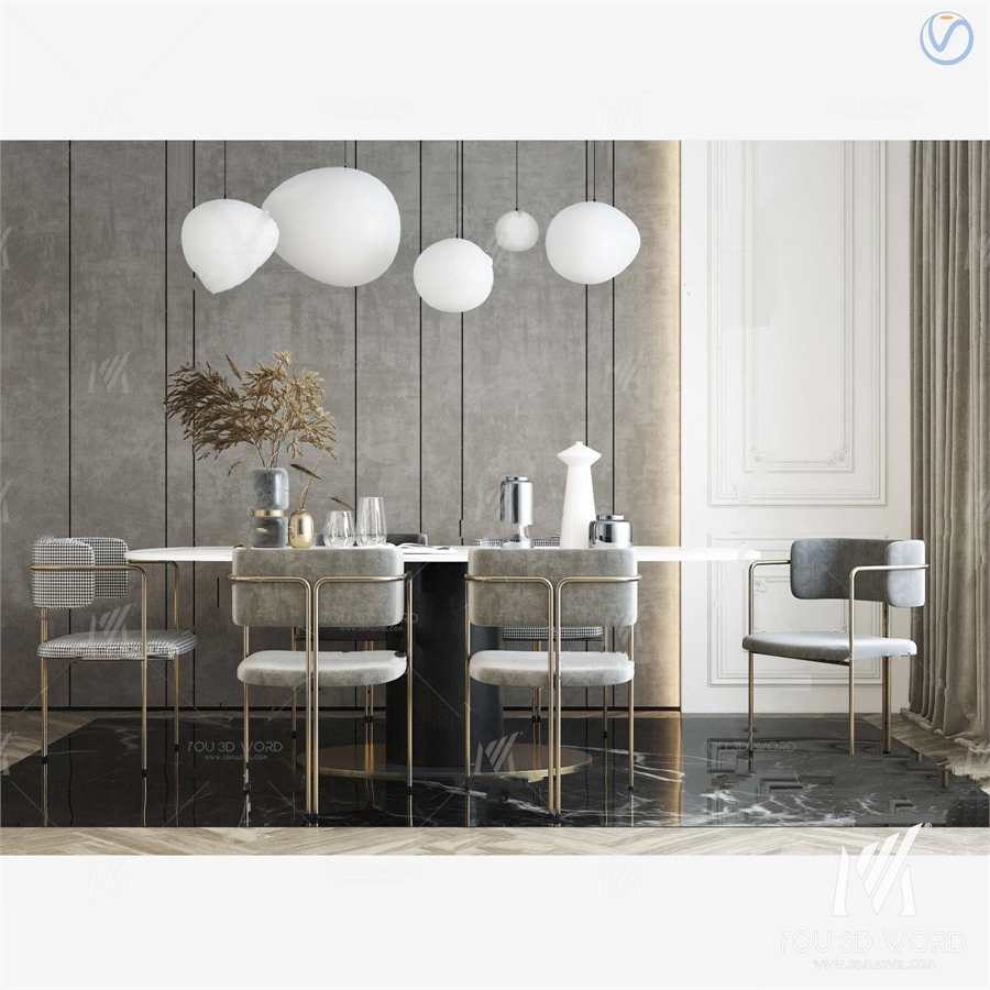 Modern light luxury dining table and chair combination 3d model